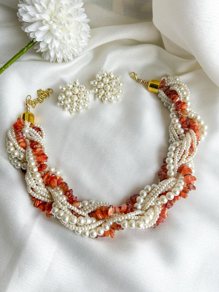 Lehar Pearl Handmade Necklace + Earrings Set