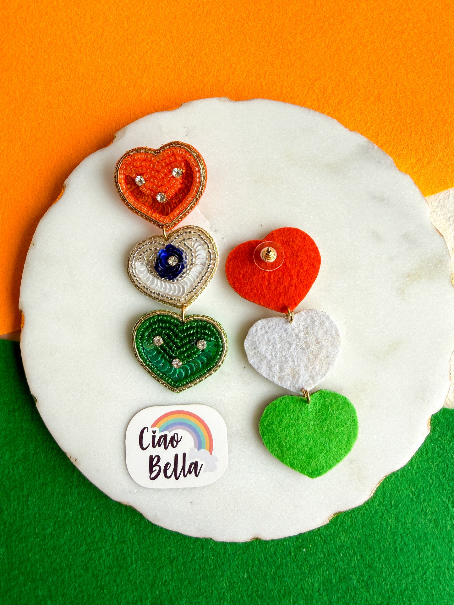 Heart of India Handmade Tricolour Beaded Earrings