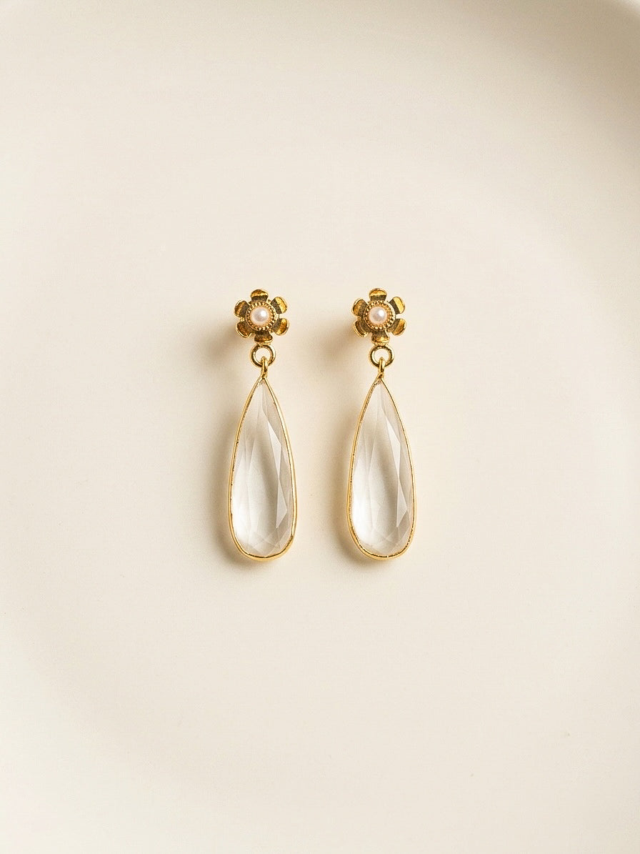 Pixie Drops Clear White Handmade Brass Earrings