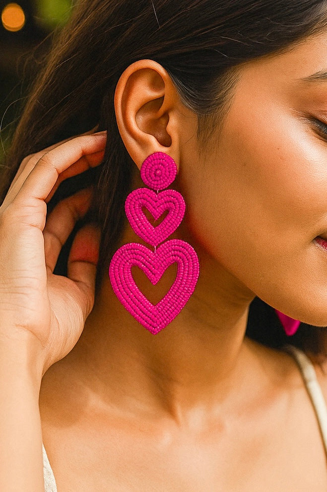 Steal My Love Handmade Beaded Heart Shaped Earrings