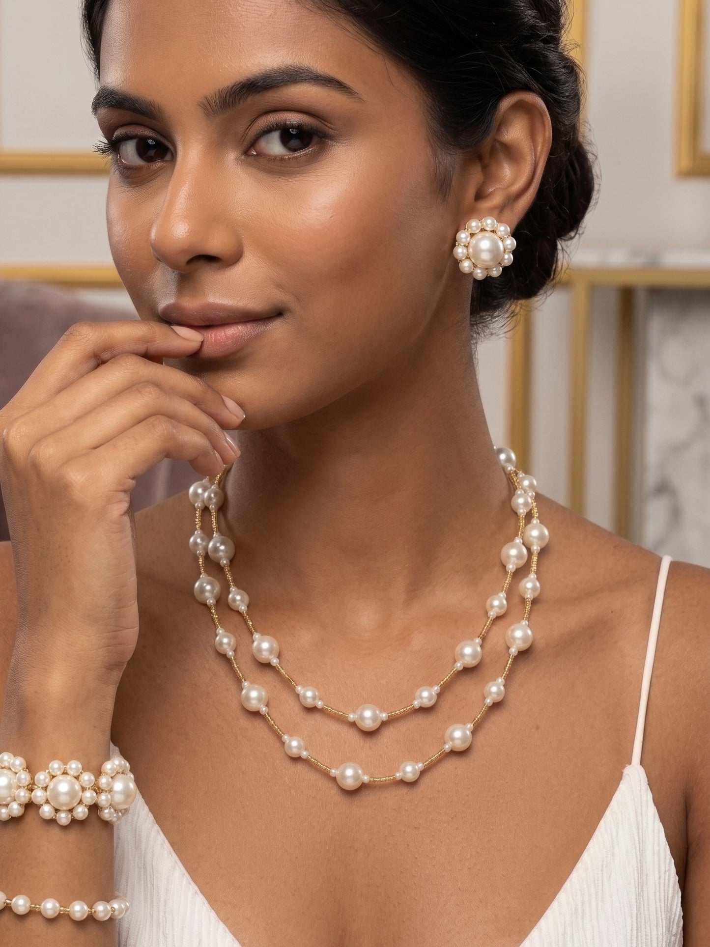 Serena Pearl Handmade Necklace + Stud Earrings Set