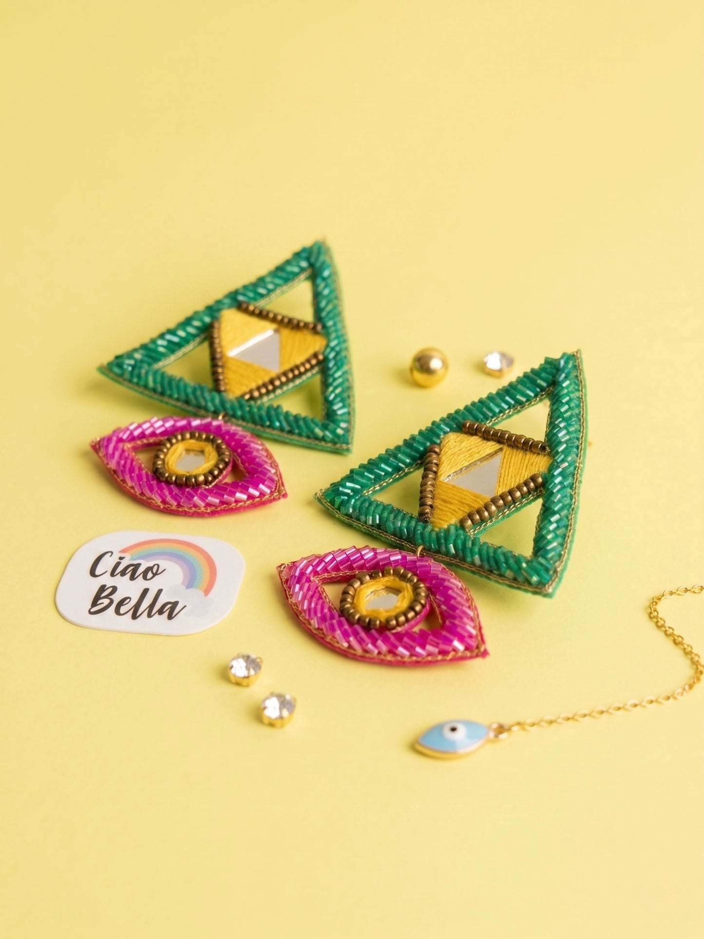 Electric Green & Pink Evil Eye Handmade Beaded Earrings