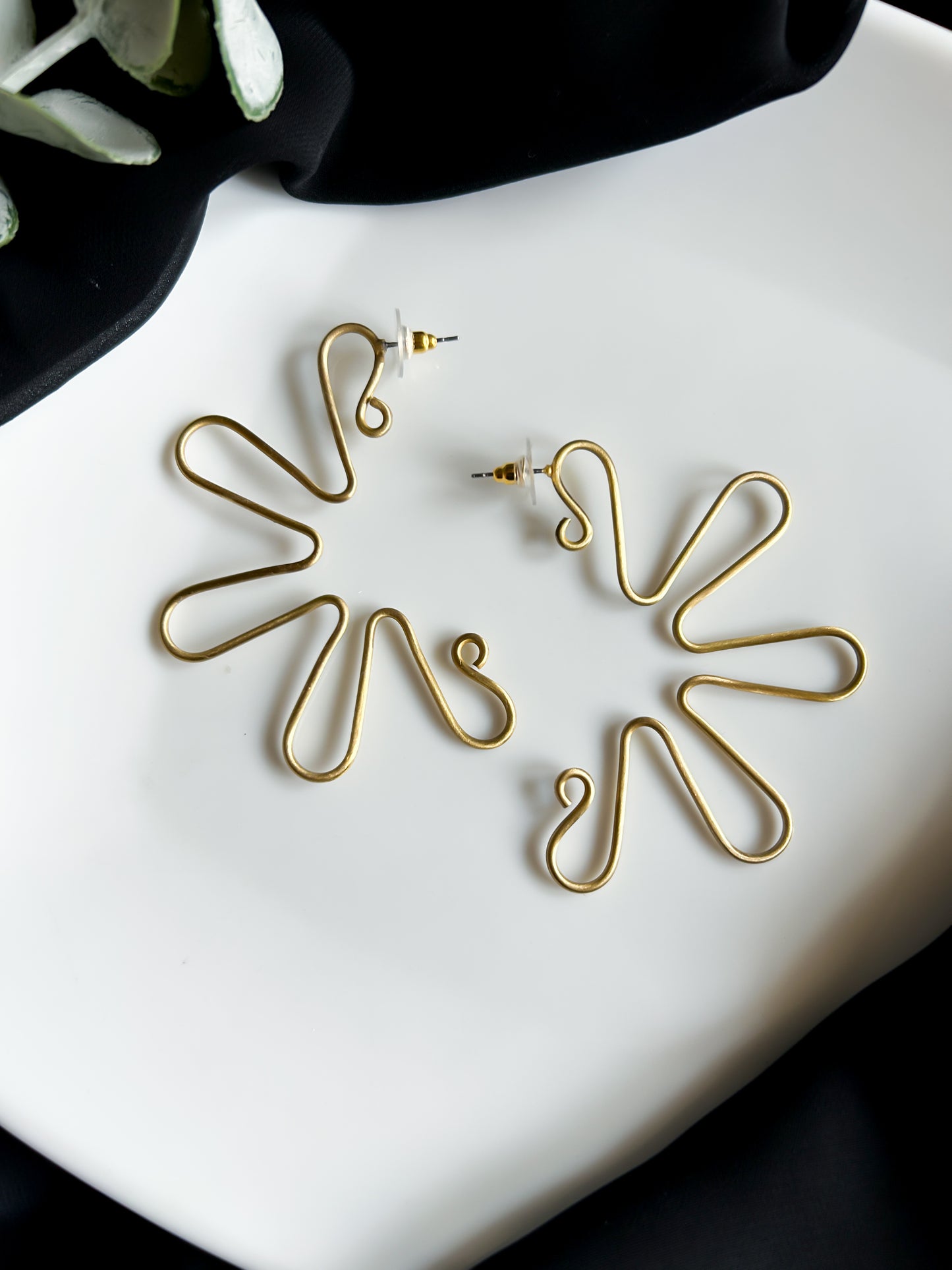 Curly Bloom Handmade Brass Earrings