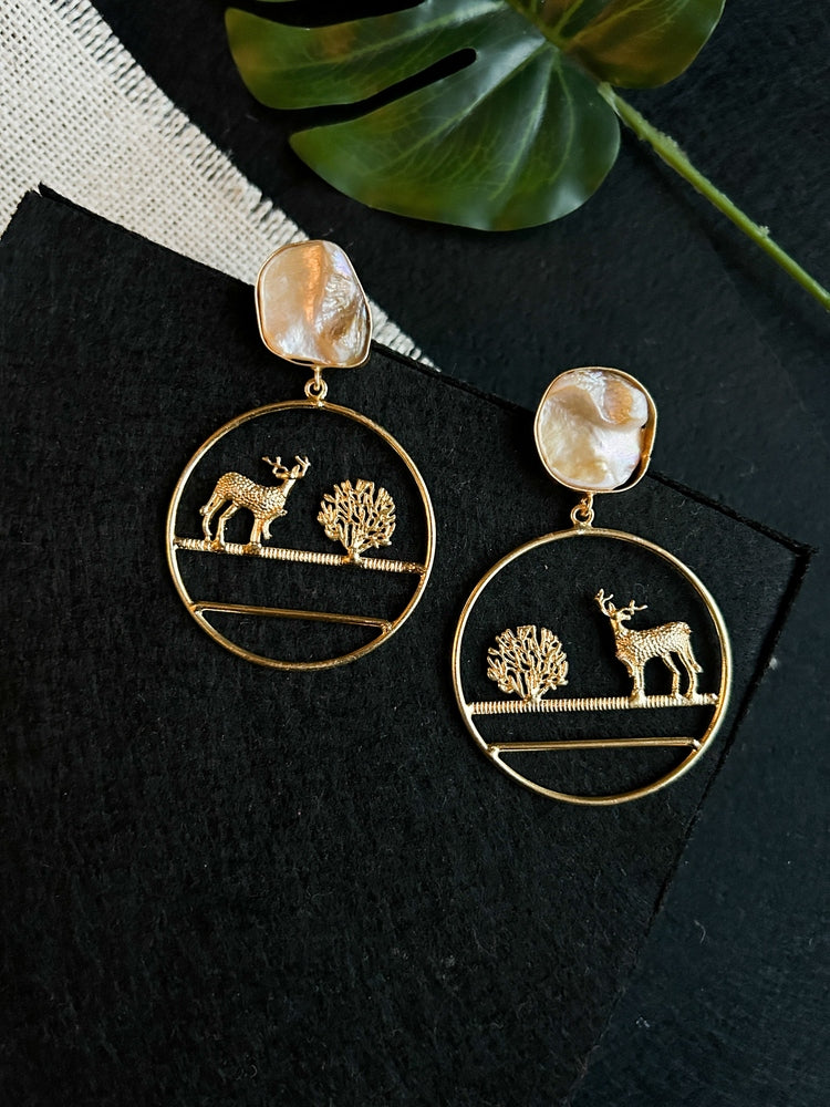 Sacred Deer Mother Of Pearl Handmade Brass Earrings