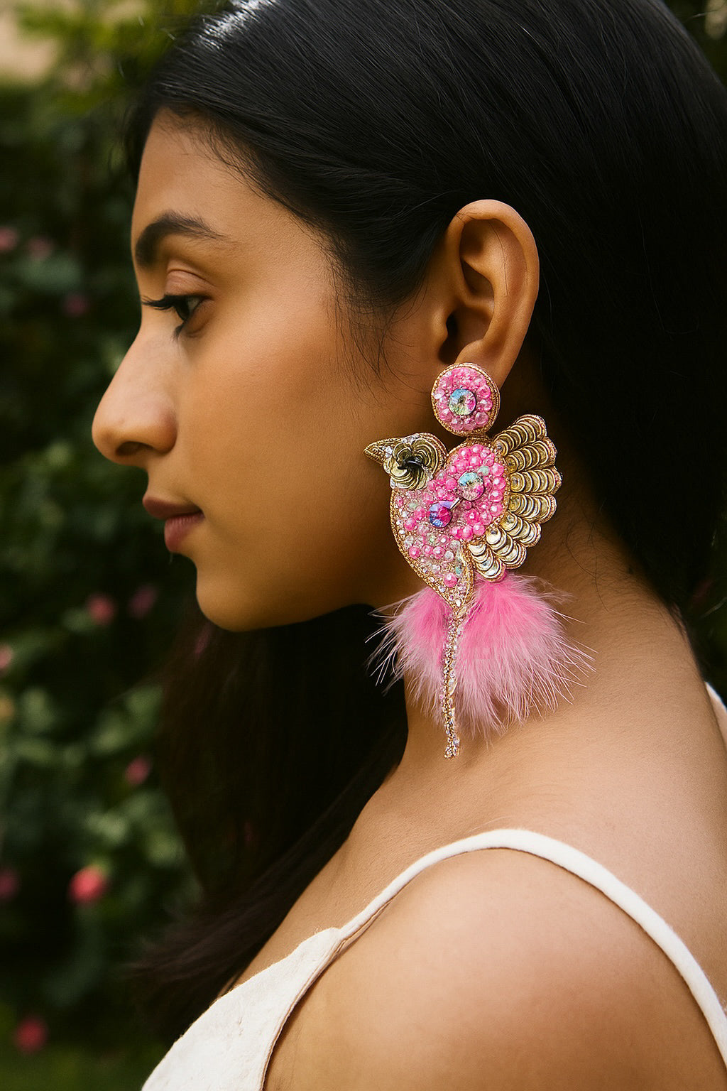 Glamorous Pink Birdies Handmade Beaded Bird Earrings