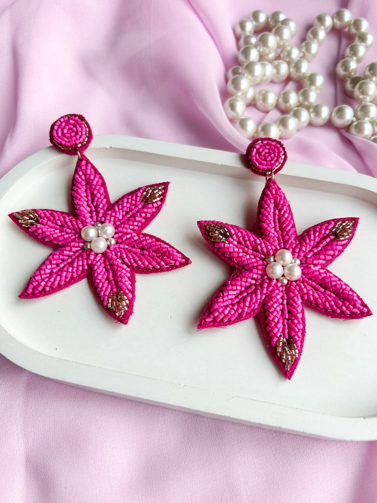 Rosey Petals Handmade Beaded Flower Earrings