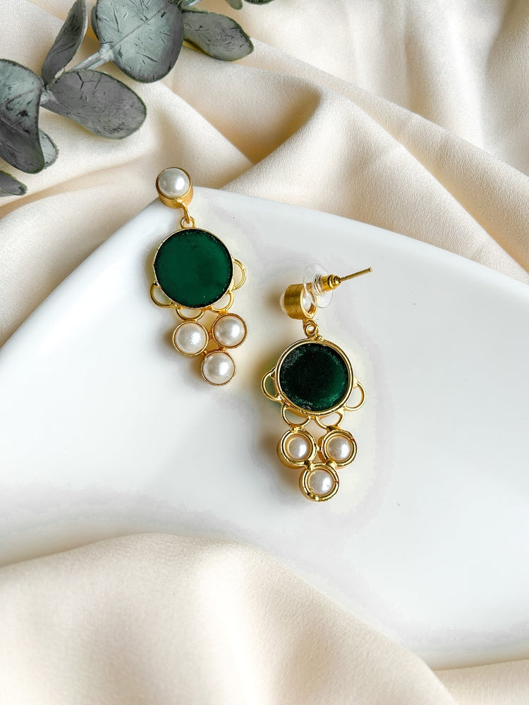 Green Druzy Drop Handmade Brass Earrings
