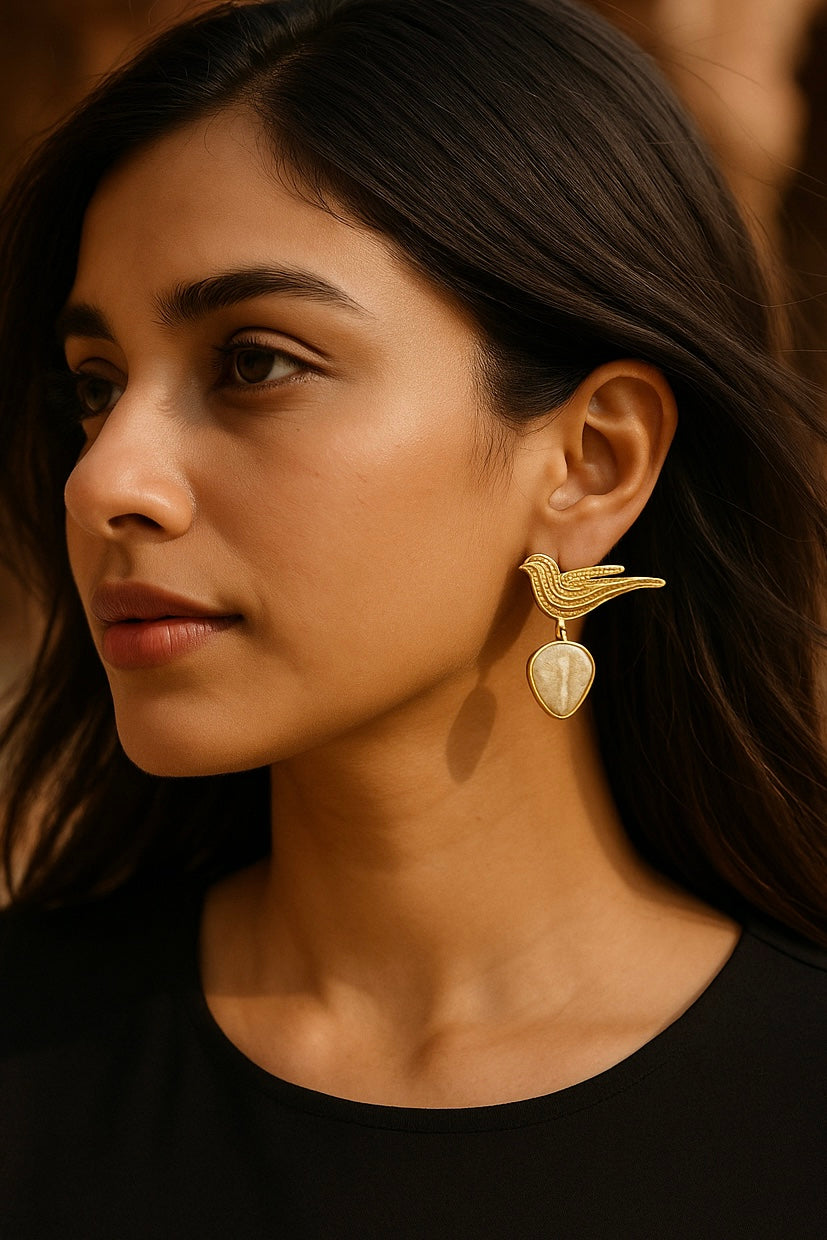Birdie Bling Drop Handmade Brass Earrings