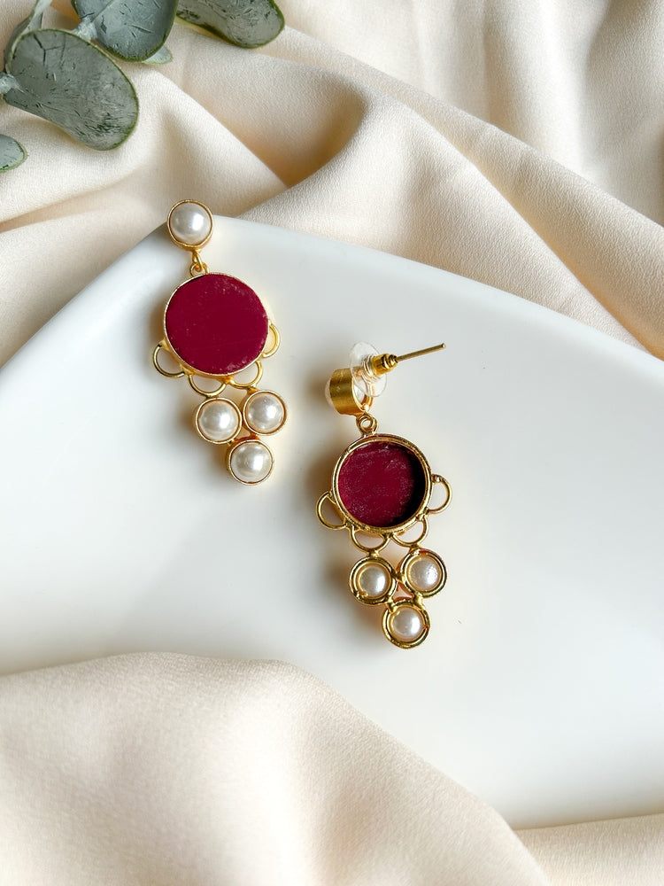Red Druzy Drop Handmade Brass Earrings