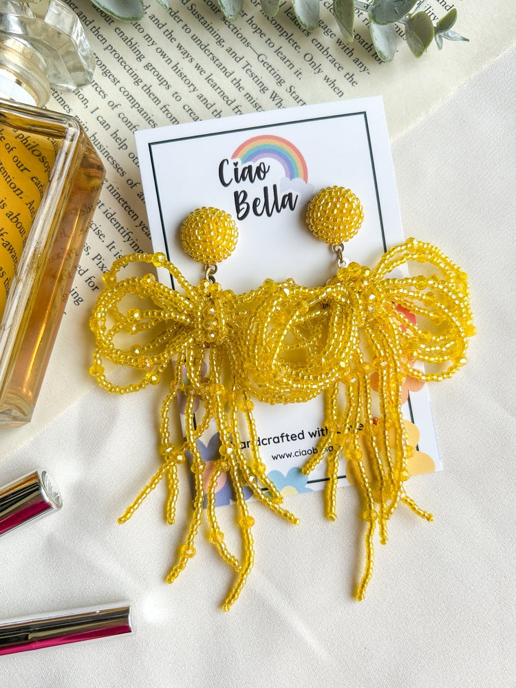 Pookie Bow (Yellow) Handmade Beaded Earrings