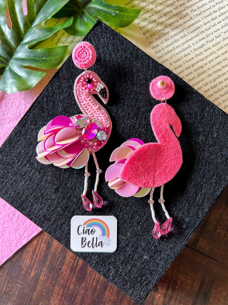 Flamazing Flamingo Pink Handmade Beaded Bird Earrings