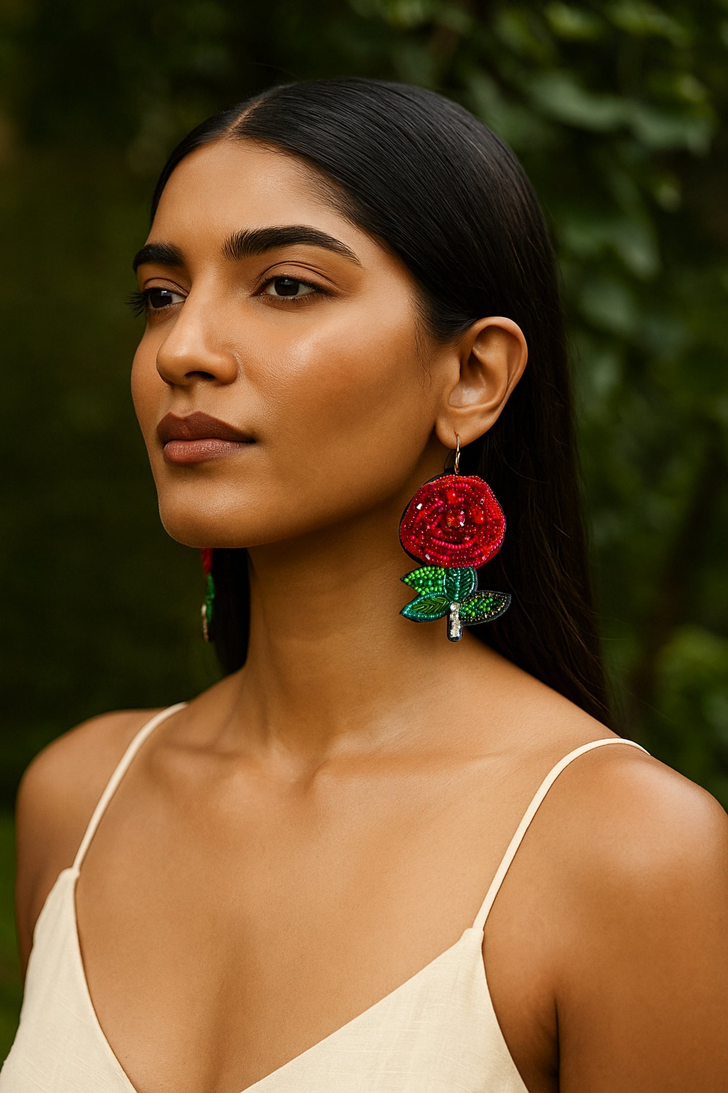 Rosabelle Handmade Beaded Rose Flower Earrings
