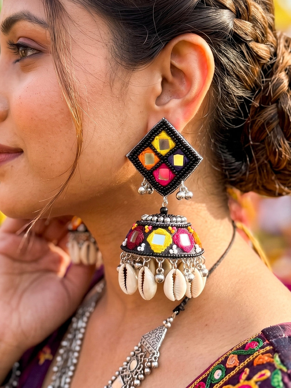 Navrang Handmade Beaded Necklace & Jhumka Earrings Set