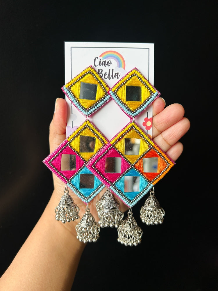Rangrez Mirror Handmade Beaded Jhumka Earrings
