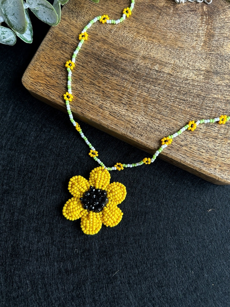 Spring Bloom Sunflower Handmade Beaded Necklace