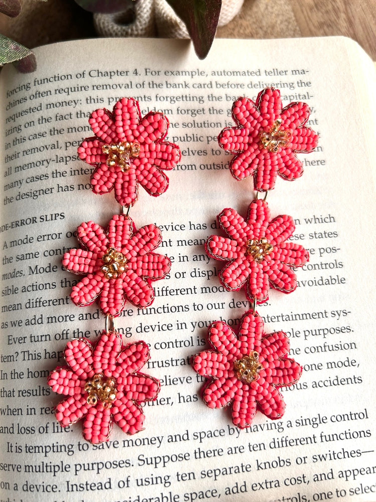 Coral Petal Drops Handmade Beaded Earrings