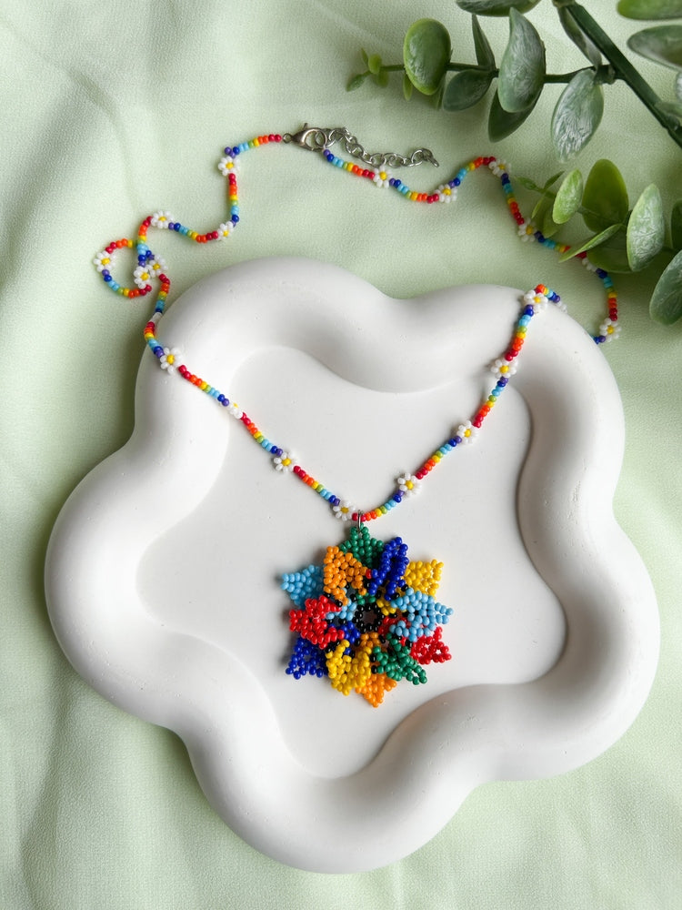 Blossoming Rainbow Flower Handmade Beaded Necklace