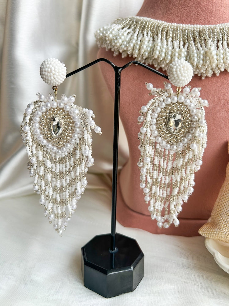 Noorani Peacock Handmade Beaded Bird Feather Tassel Earrings