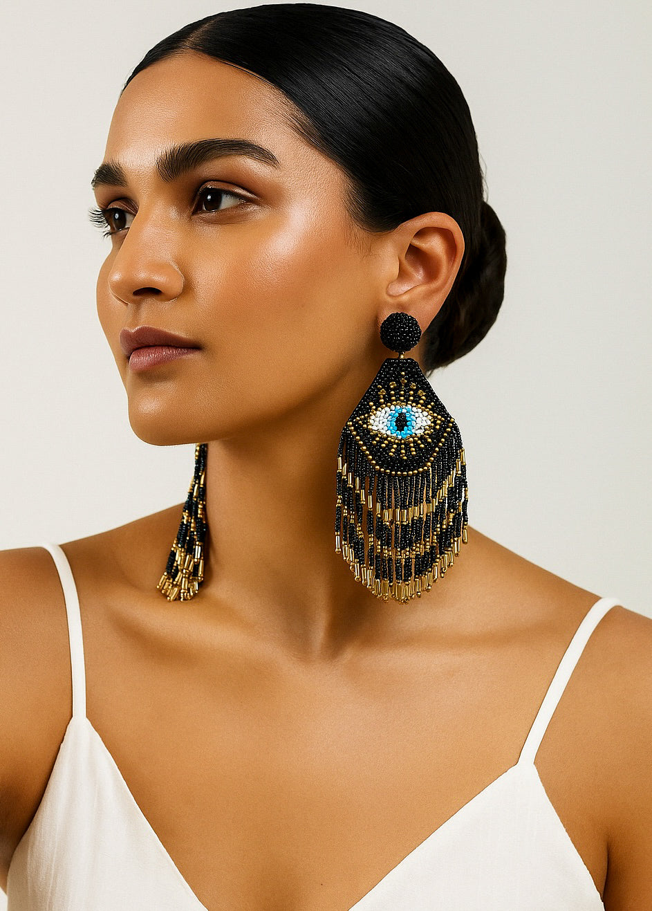Nazarbattu Evil Eye Handmade Beaded Tassel Earrings