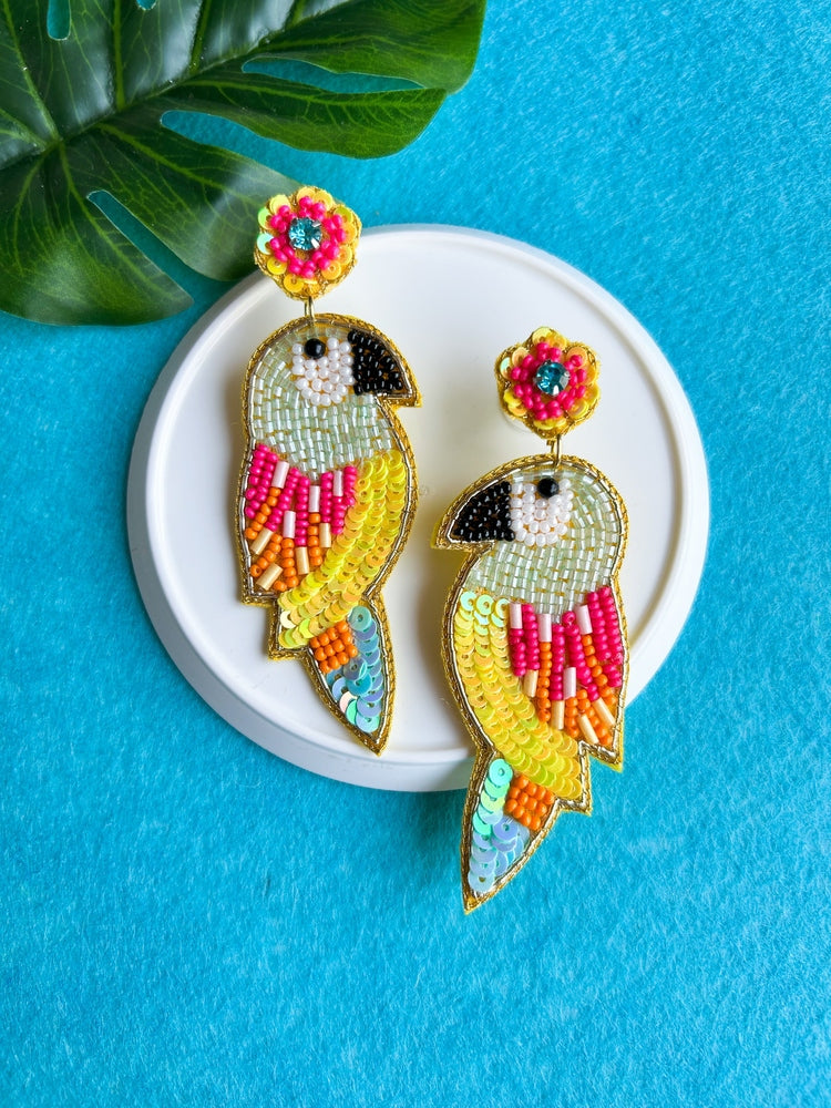 Peppy Parrot Handmade Beaded Bird Earrings