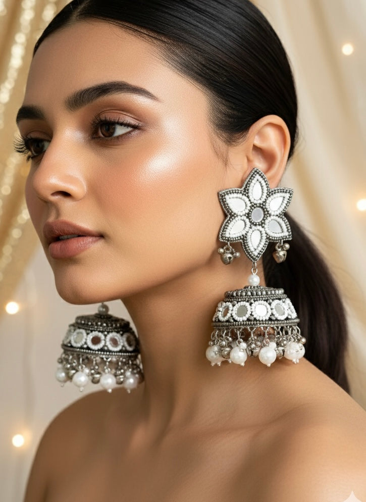Naaz Mirror Handmade Beaded Jhumka Earrings