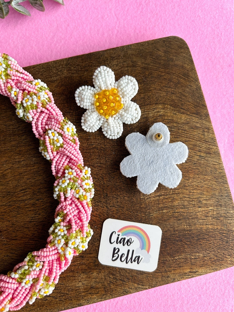 Luxe Flora Pink Handmade Beaded Necklace + Earrings Set