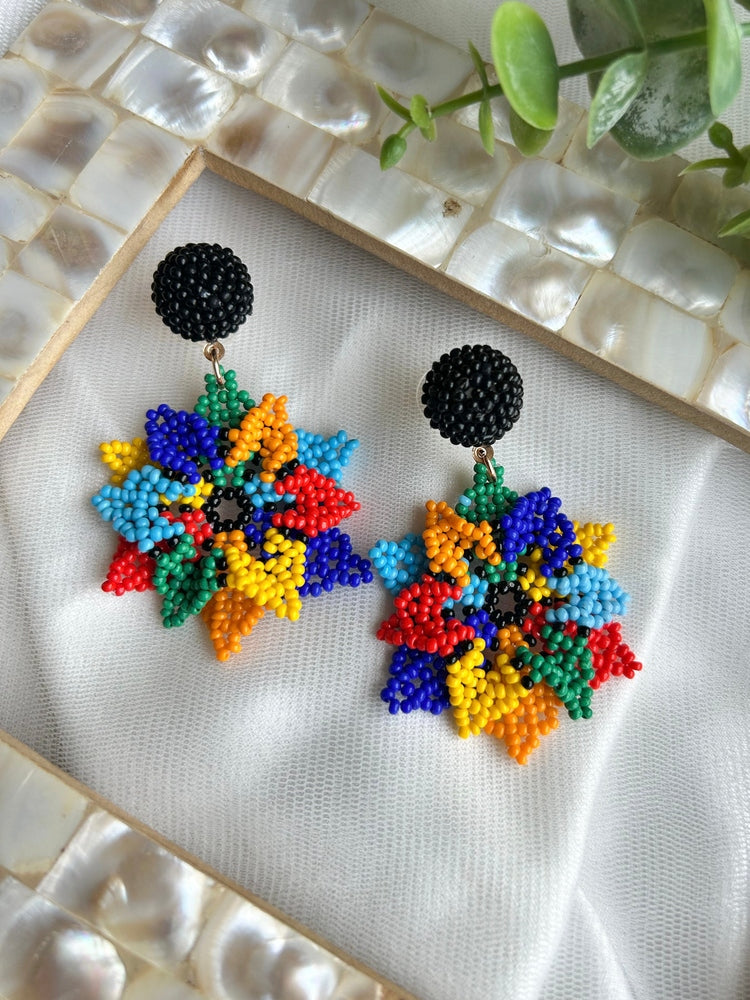 Blossoming Rainbow Flower Handmade Beaded Earrings