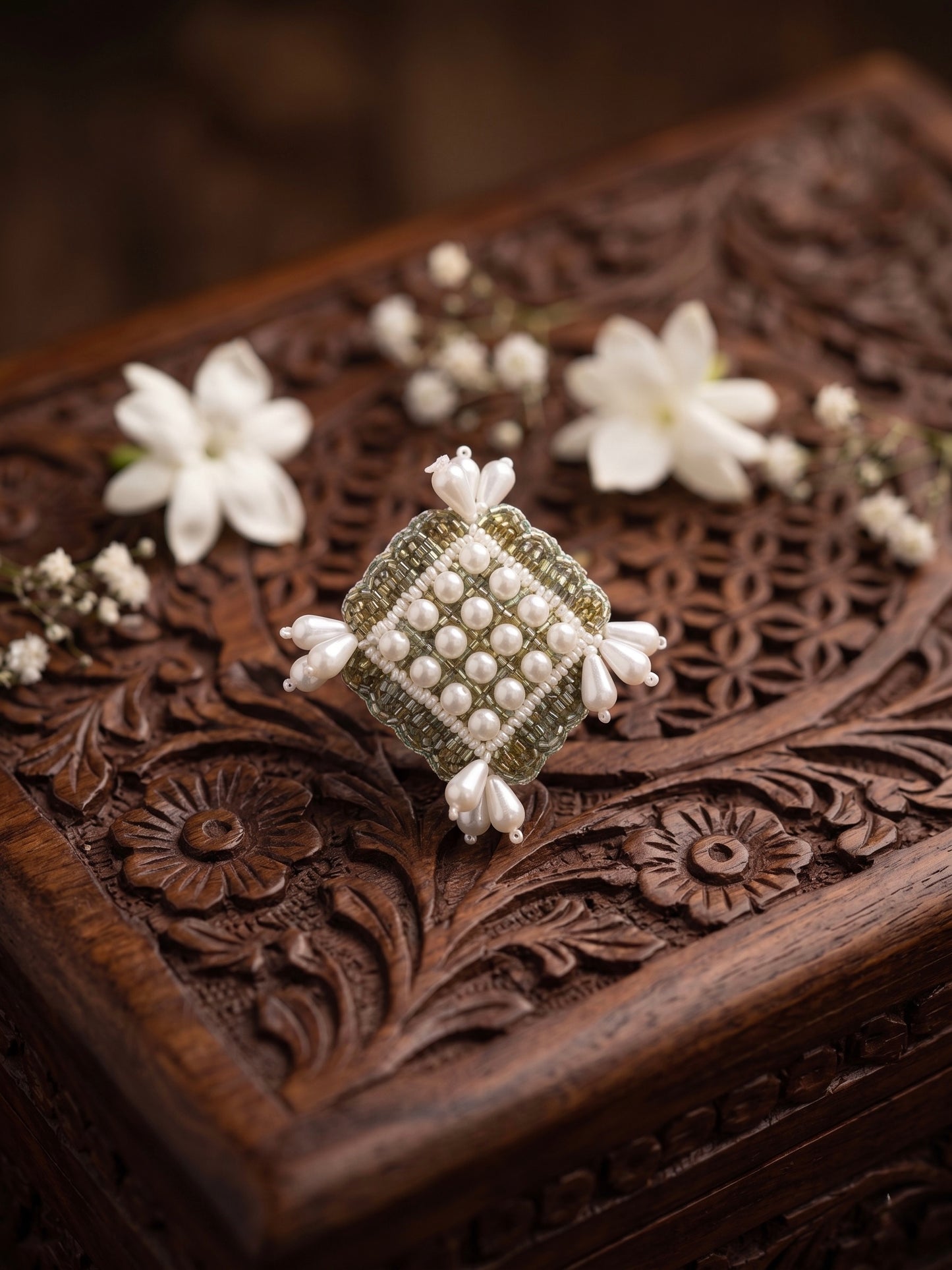 Riwaayat Pearl Drop Handmade Beaded Ring