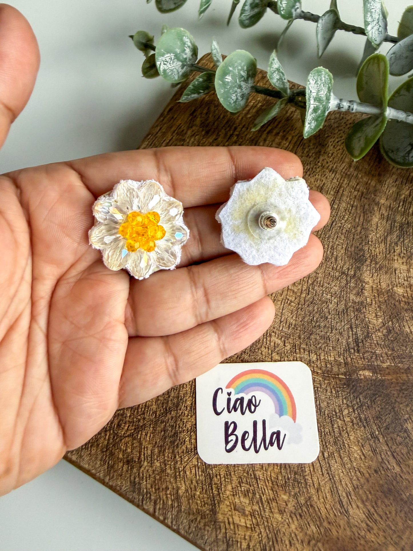 Sparkling White Daisy Handmade Beaded Necklace + Earrings Set