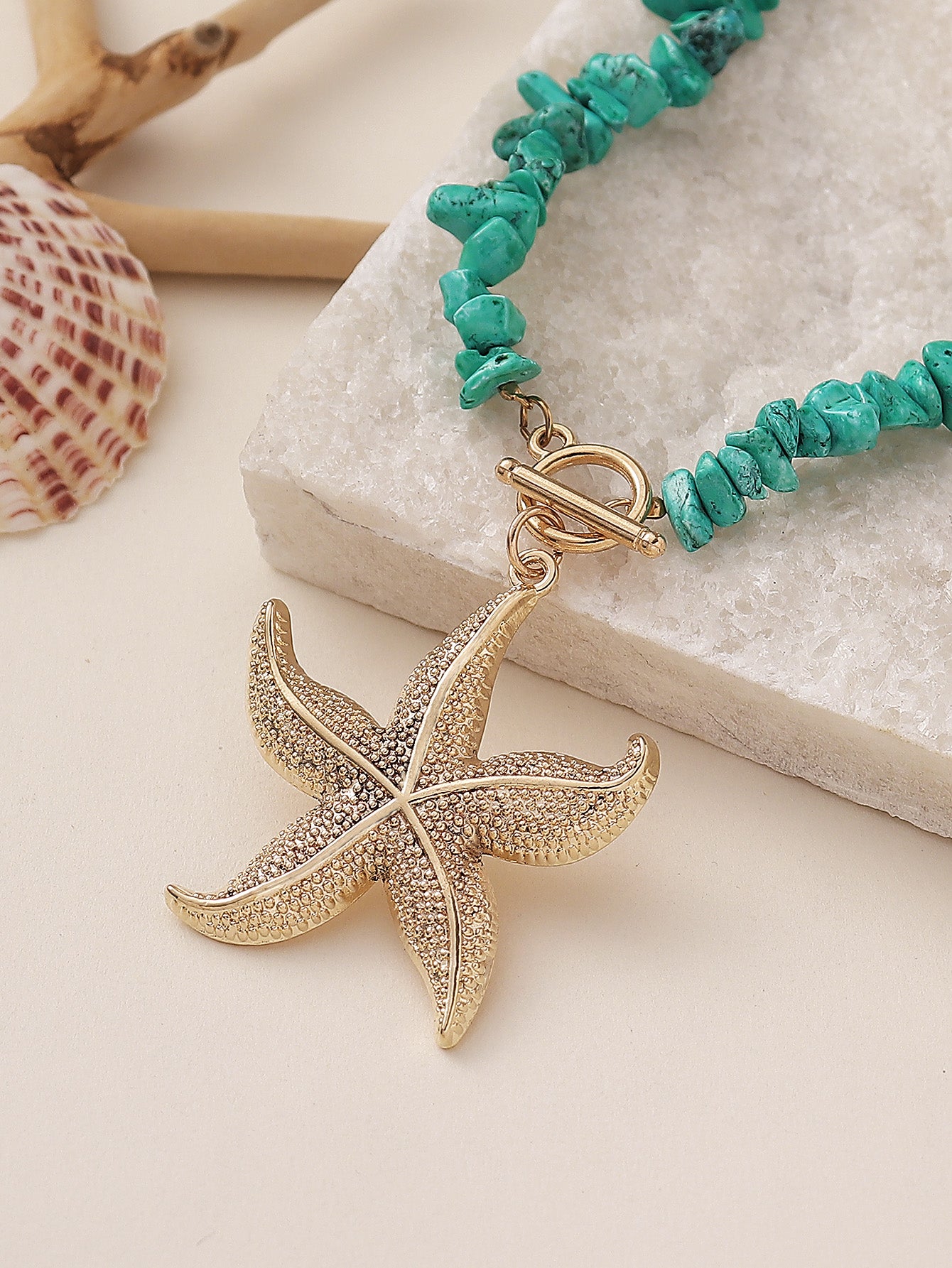 Marine Style Starfish Turquoise Beaded Chain Necklace