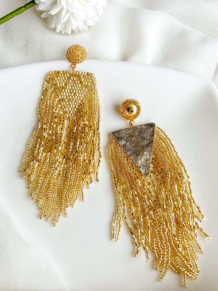 Luxe Gold Handmade Beaded Tassel Earrings