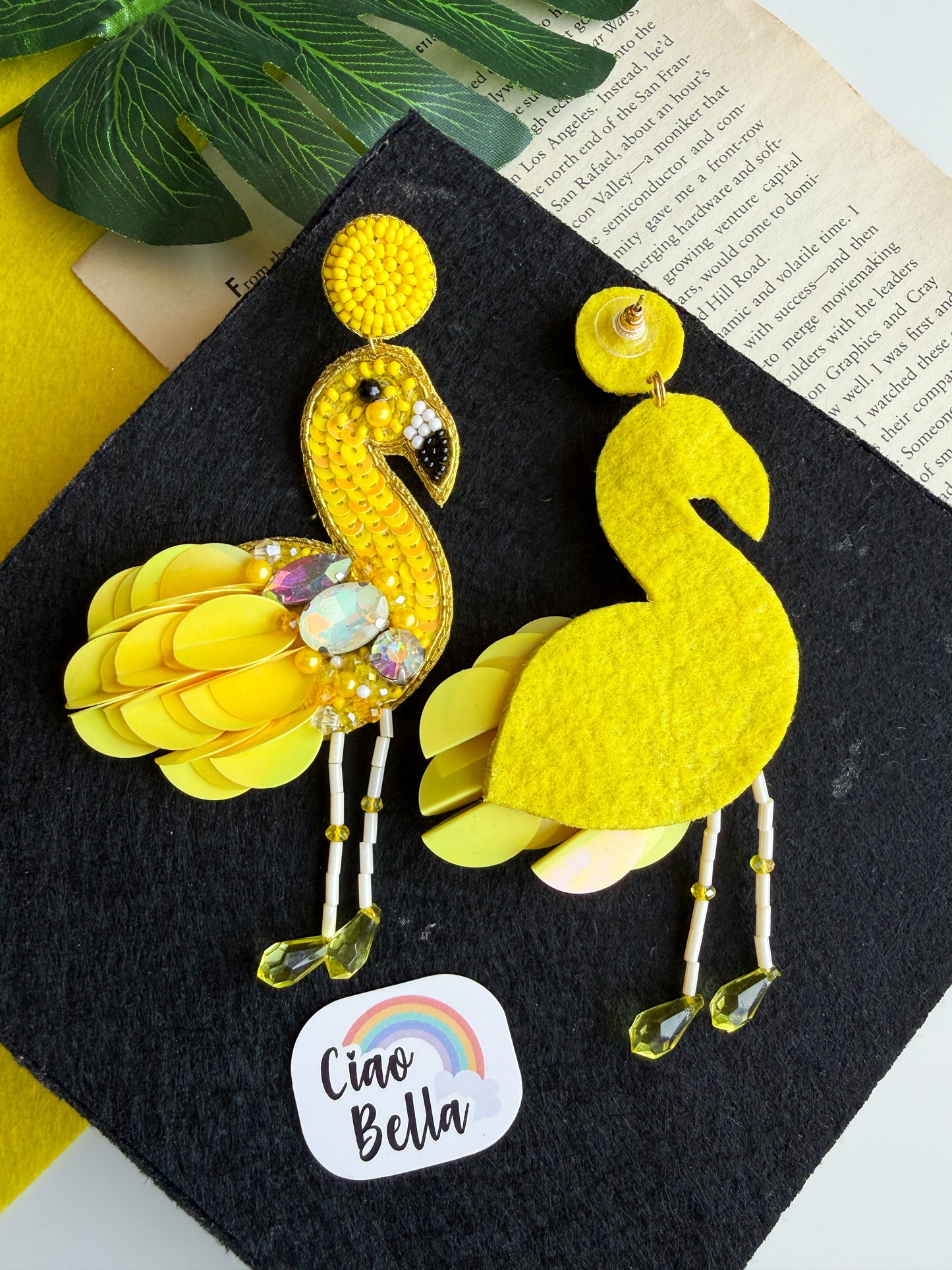 Flamazing Flamingo Yellow Handmade Beaded Bird Earrings