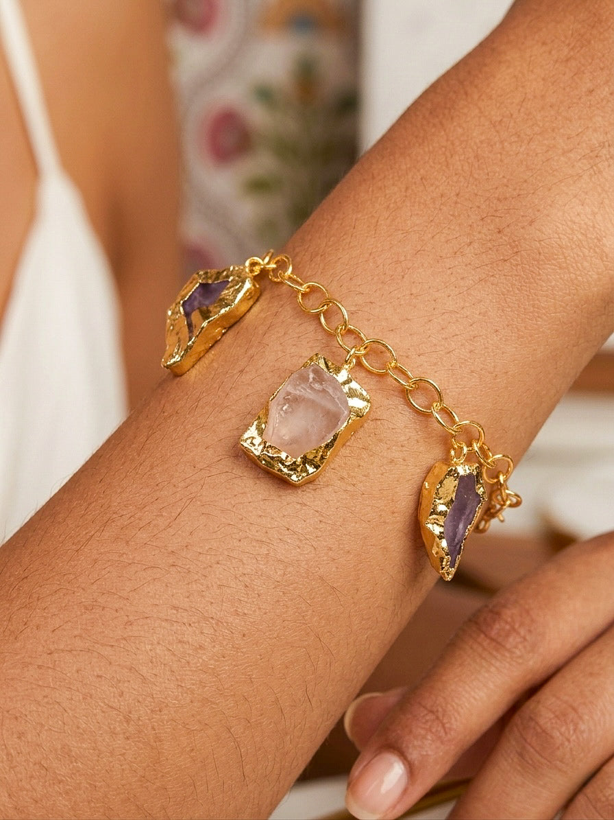Raw Natural Stone Handmade Brass Bracelet - 3