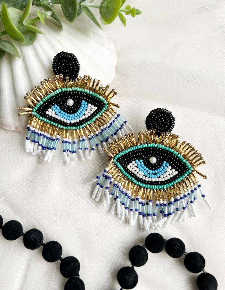 Evil Eye Elegance Handmade Beaded Earrings