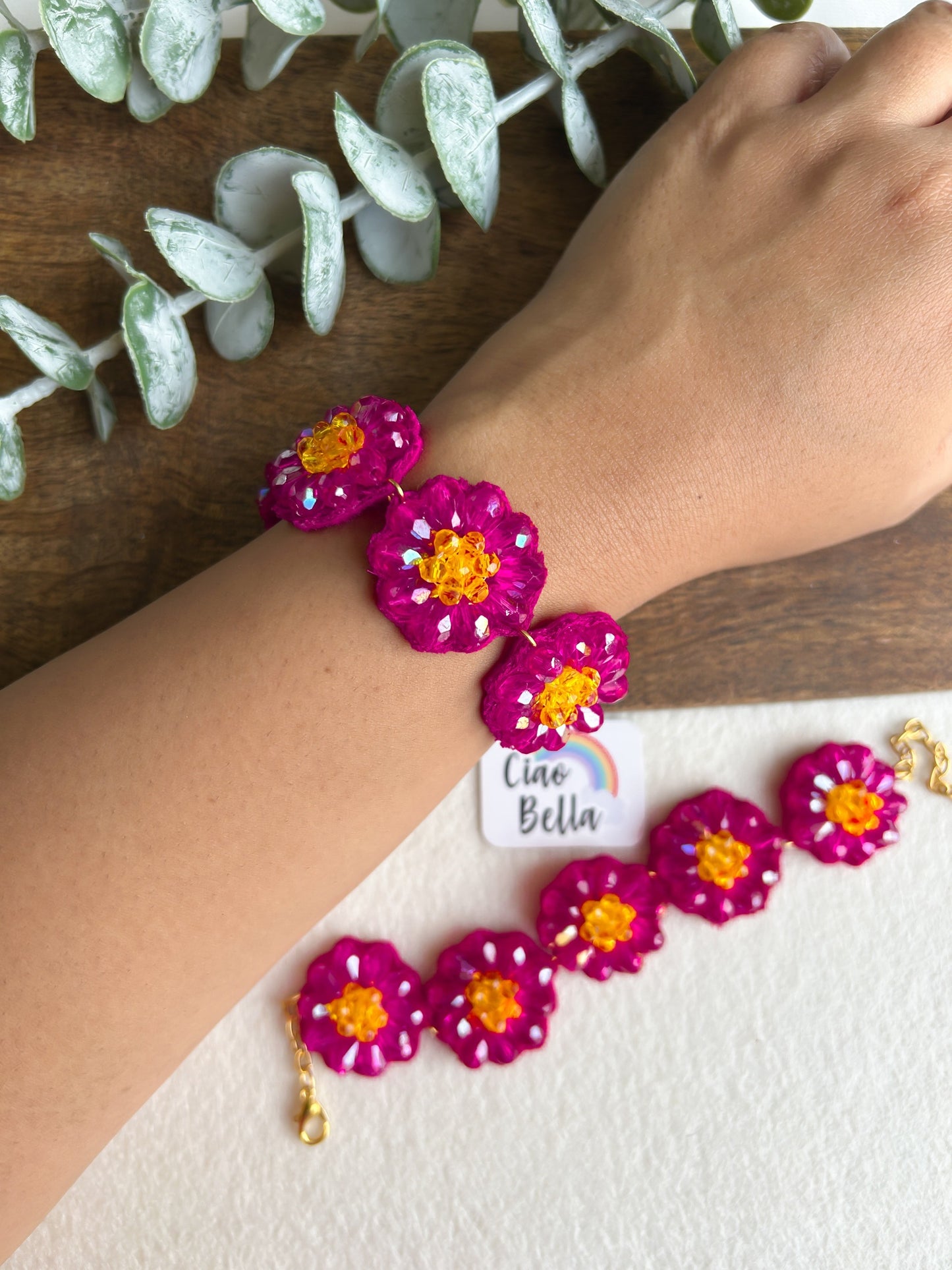 Daisy Dream Pink Handmade Beaded Bracelet