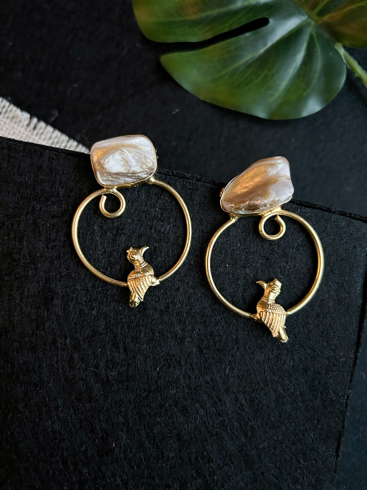 Perched Bird Handmade Brass Earrings