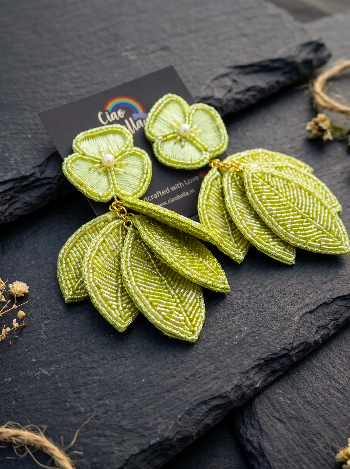 Luxe Leafy Affair Lime Green Handmade Beaded Earrings