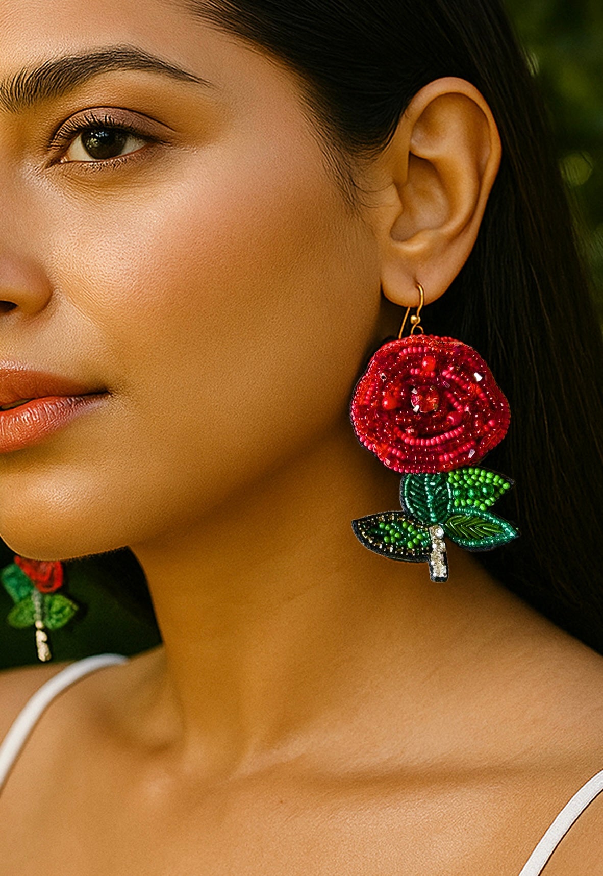 Rosabelle Handmade Beaded Rose Flower Earrings