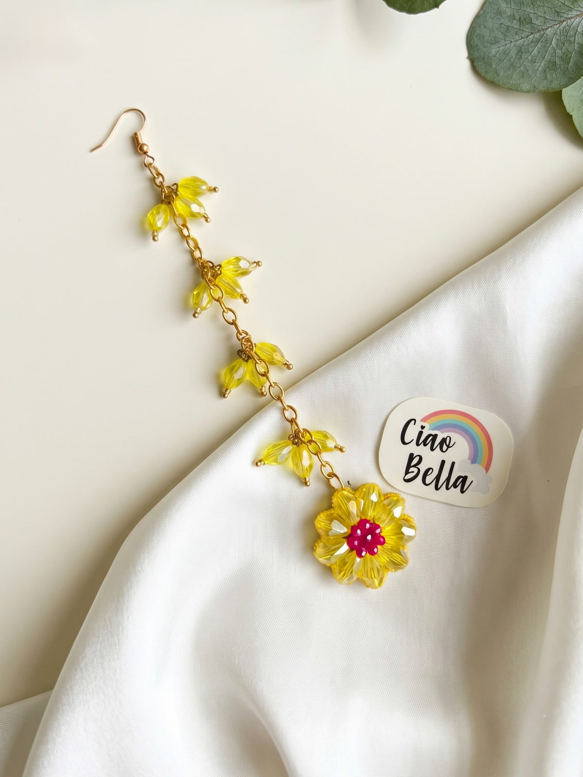 Sparkling Yellow Pink Daisy Handmade Beaded Maangtika