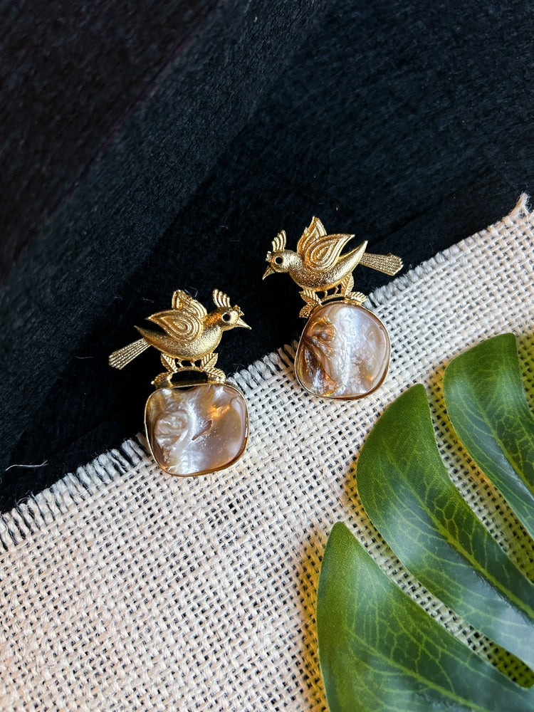 Cute Birdie Handmade Brass Earrings