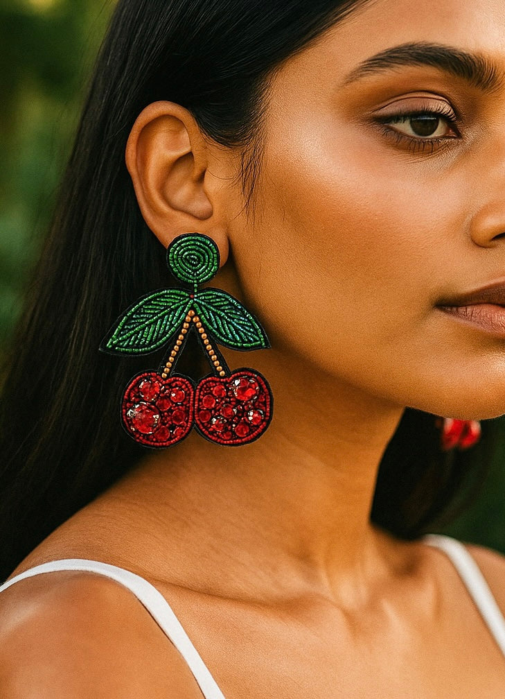 Cherry Love Handmade Beaded Earrings