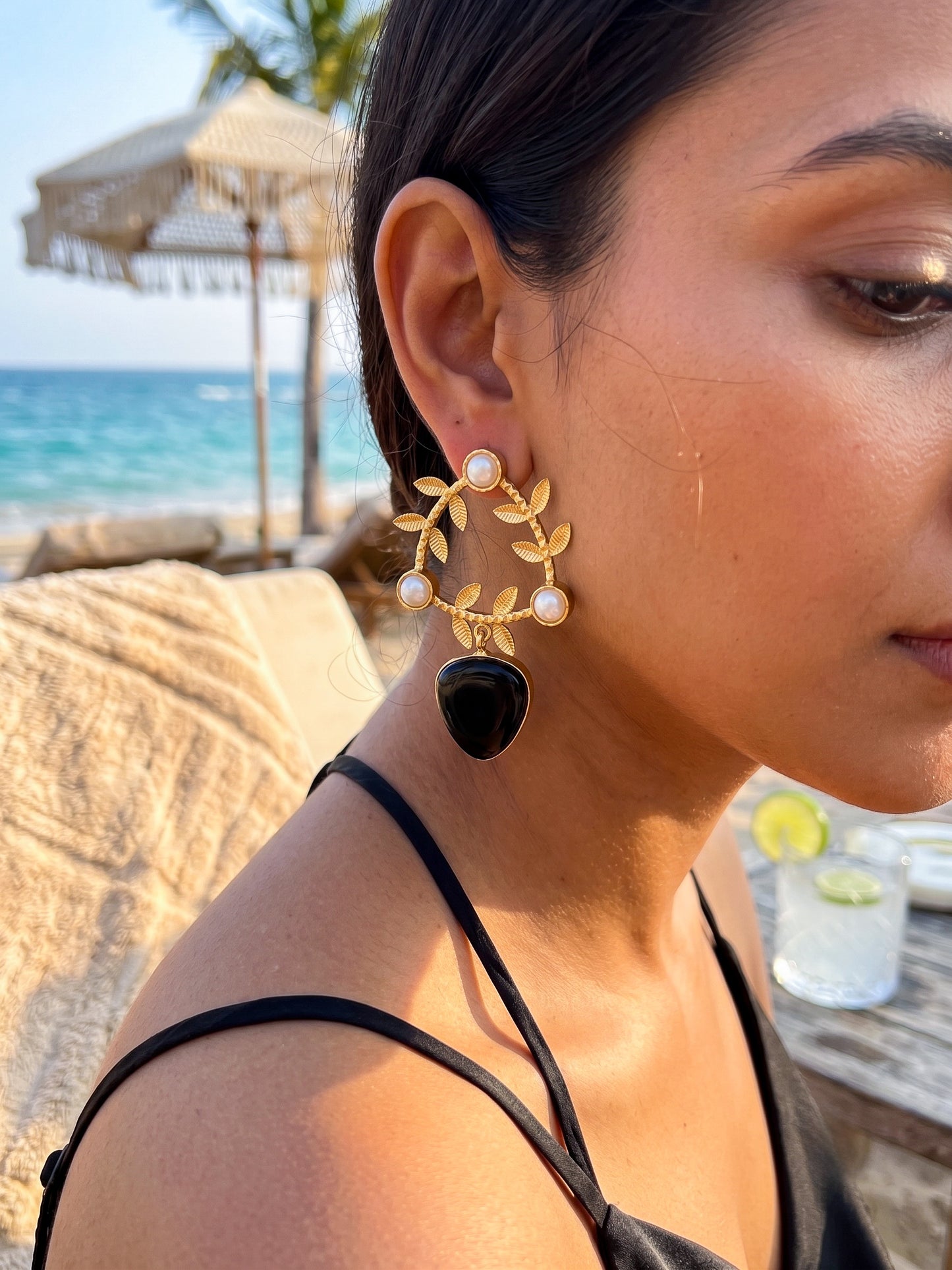 Olivia Black Drop Handmade Brass Earrings
