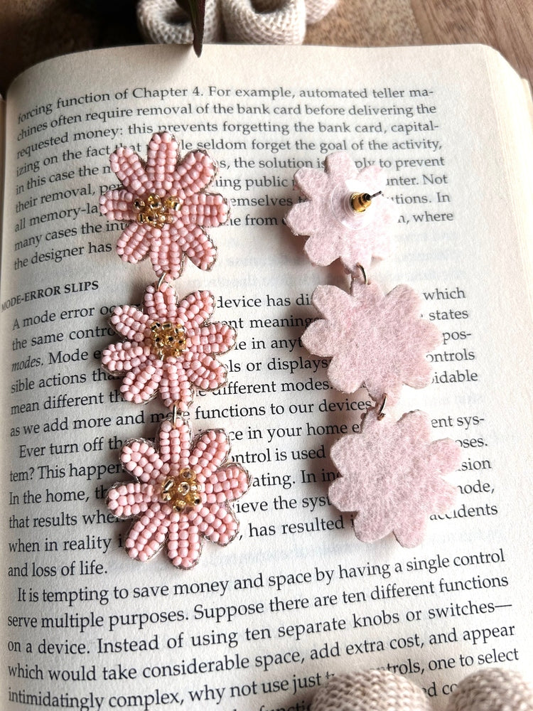 Nude Blush Petal Drops Handmade Beaded Flower Earrings
