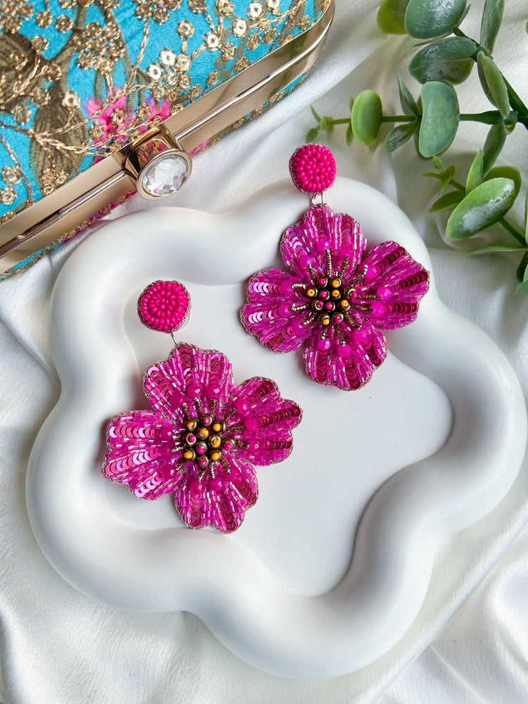 Rosey Glow Flower Handmade Beaded Earrings