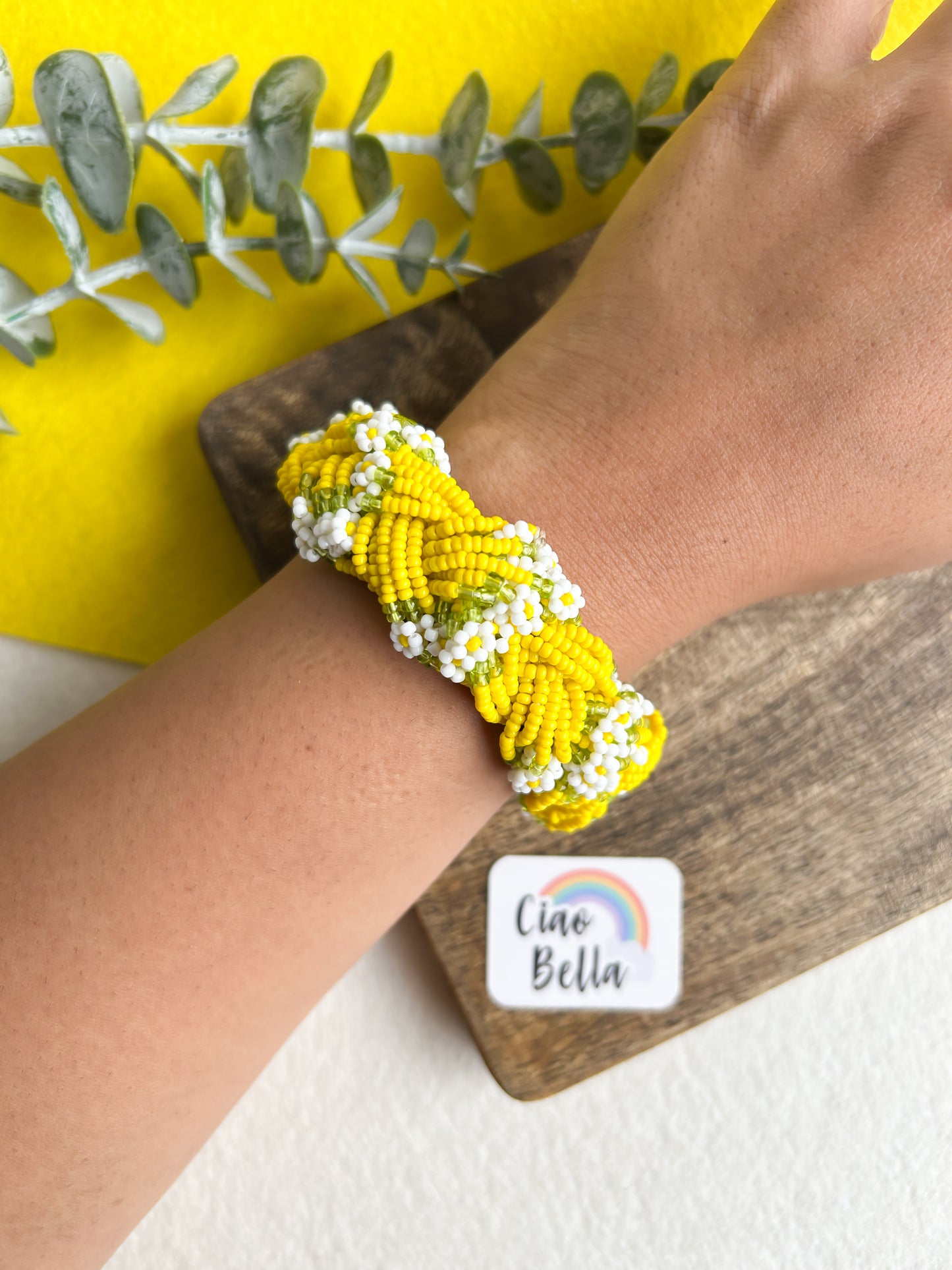 Luxe Flora Yellow Handmade Beaded Bracelet