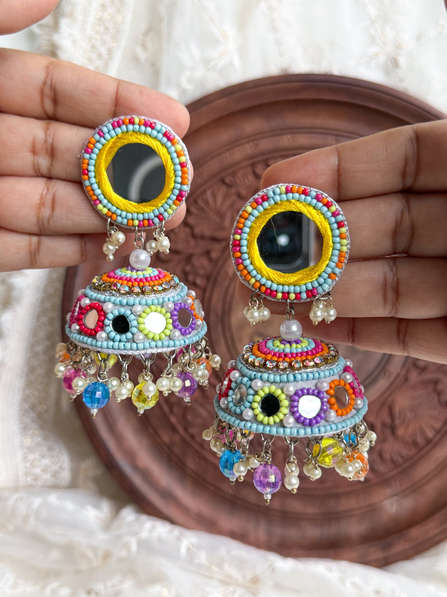 Mastani Mirror Handmade Beaded Jhumka Earrings