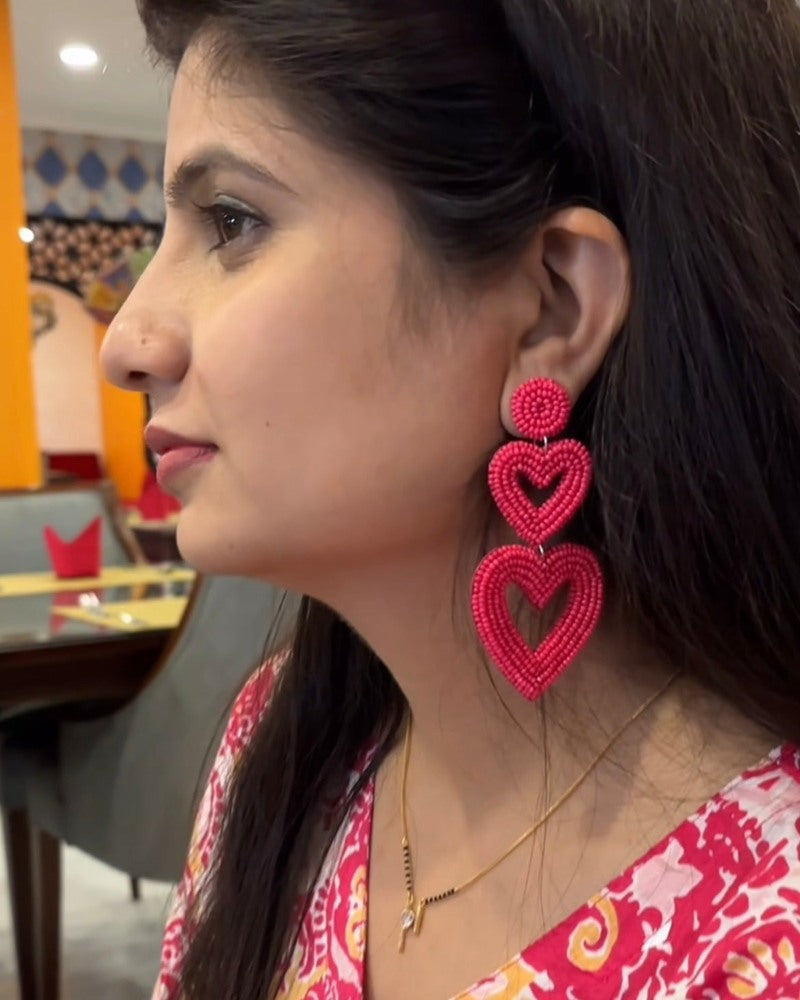 Steal My Love Handmade Beaded Heart Shaped Earrings
