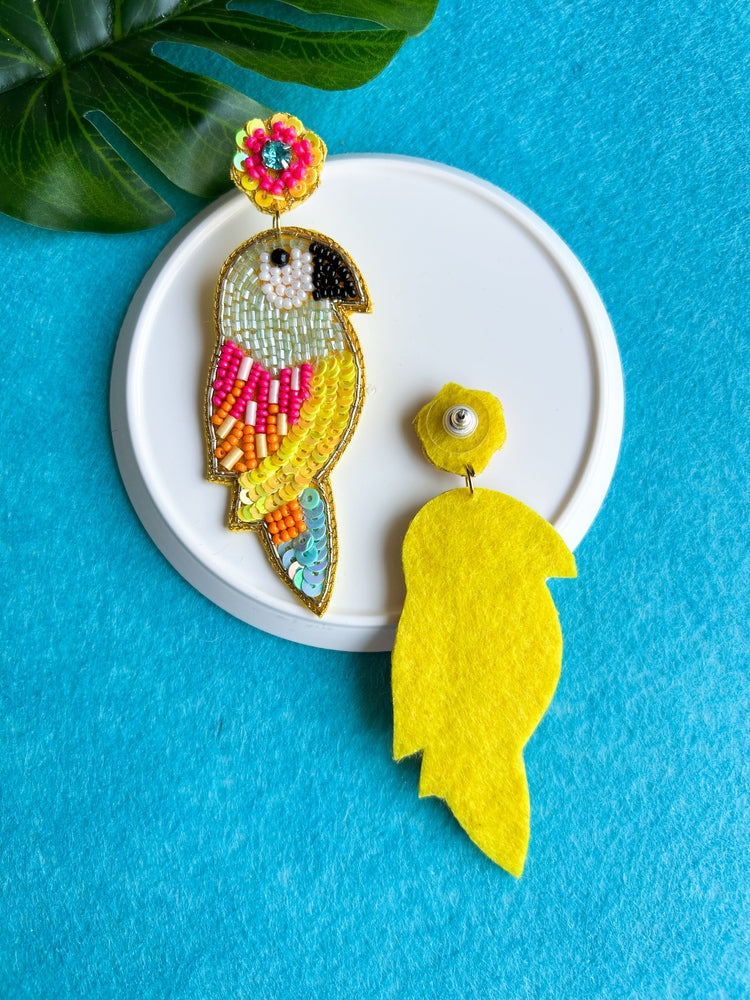 Peppy Parrot Handmade Beaded Bird Earrings