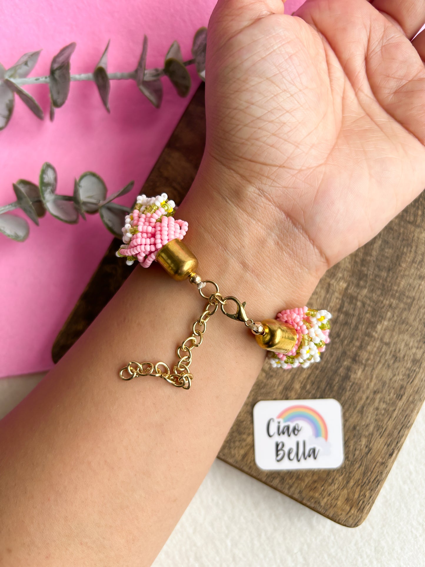 Luxe Flora Pink Handmade Beaded Bracelet
