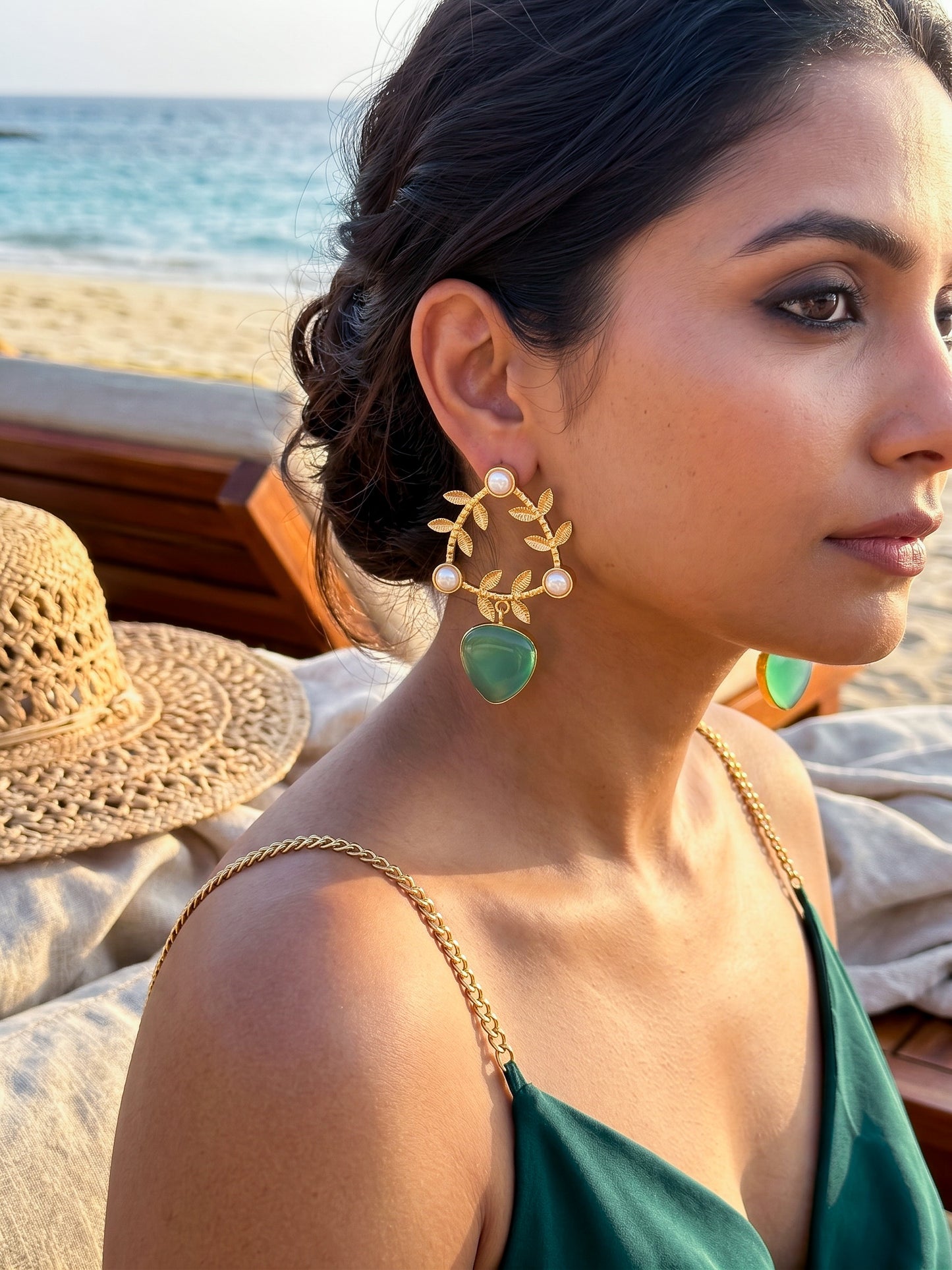 Olivia Teal Green Drop Handmade Brass Earrings